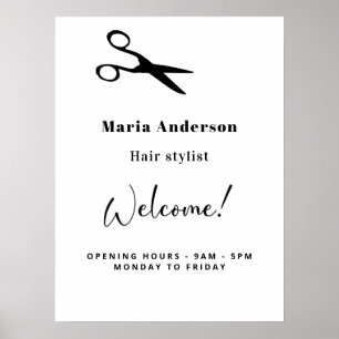 Póster Horas de apertura del estilista de cabello blanco 
