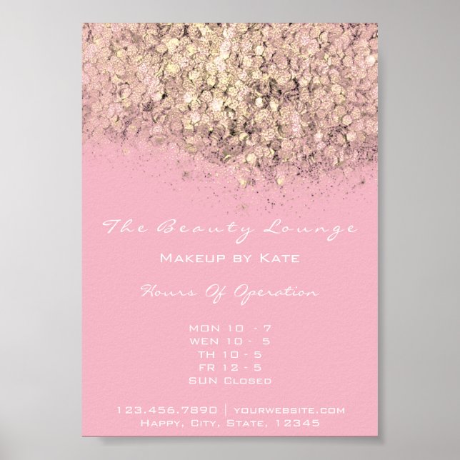Póster Horas de apertura Oro Pastel Office Confetti Rosa (Frente)
