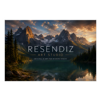 Póster Horizontal de Paisaje Montañoso al Atardece