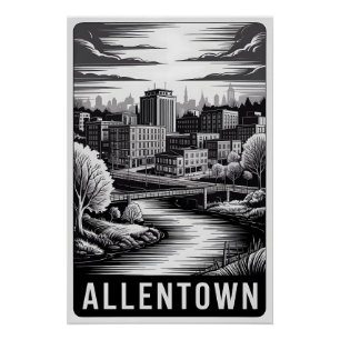 Póster Horizonte de Allentown Pennsylvania en negro y bla