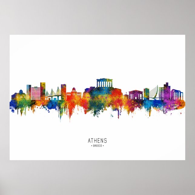 Póster Horizonte de Atenas Grecia (Frente)