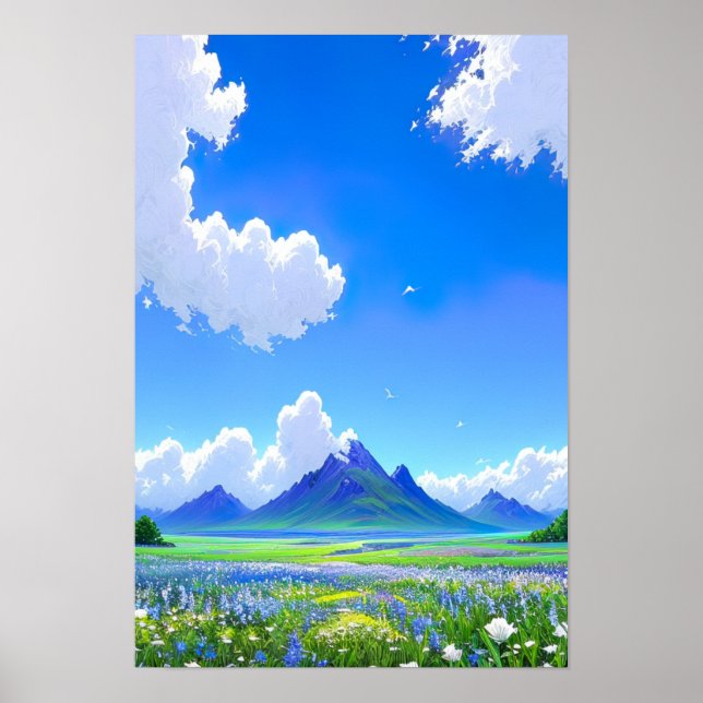 Póster Horizonte de azul y blanco (Frente)