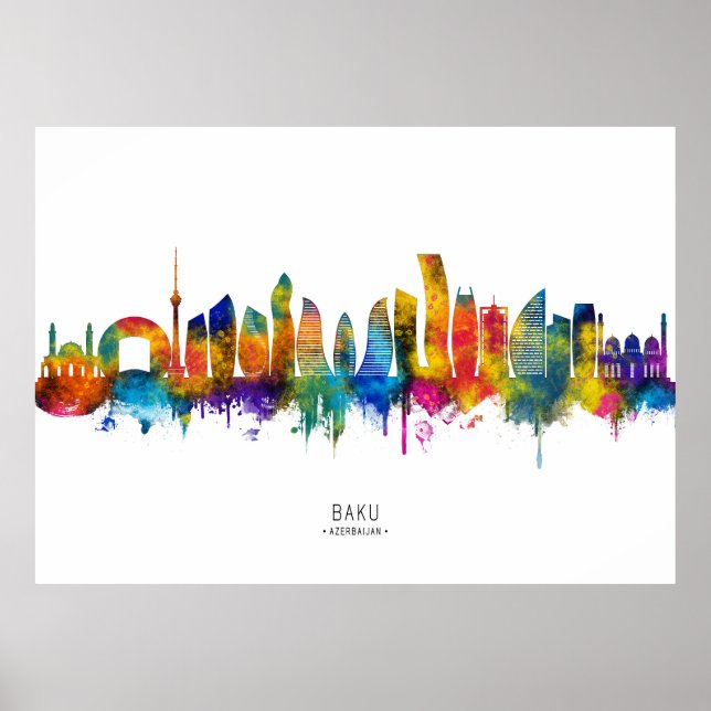 Póster Horizonte de Bakú Azerbaiyán (Frente)