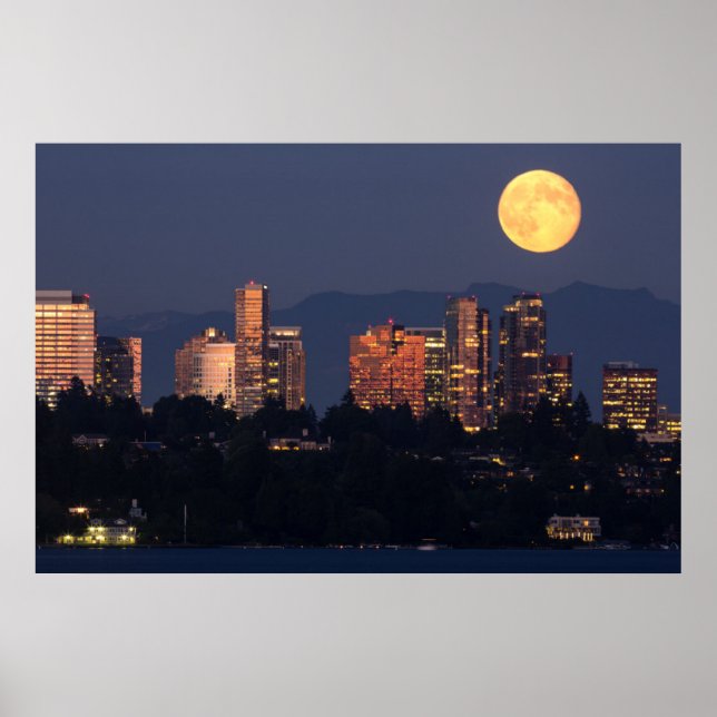 Póster Horizonte de Bellevue desde el lago Washington al  (Frente)