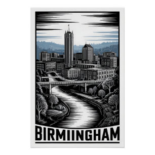 Póster Horizonte de Birmingham Alabama en Grabado en Made
