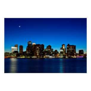 Póster Horizonte de Boston con la luna