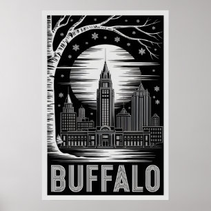 Póster Horizonte de Búfalo Nueva York en negro y blanco e