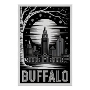 Póster Horizonte de Búfalo Nueva York Grabado en Madera B