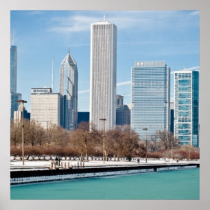 Póster Horizonte de Chicago a través del lago Michigan