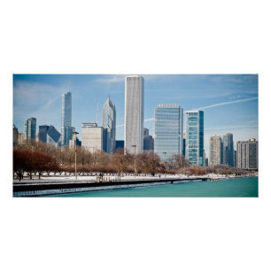 Póster Horizonte de Chicago a través del lago Michigan