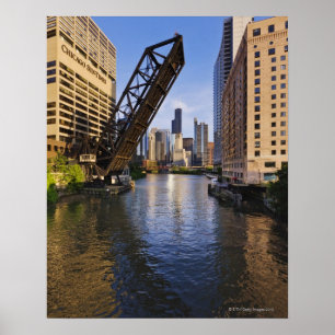 Póster Horizonte de Chicago del puente del St de Kinzie