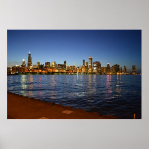 Póster Horizonte de Chicago en la noche
