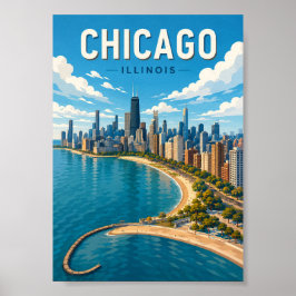 Póster Horizonte de Chicago Illinois Paisaje Urbano Vibra