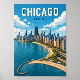 Póster Horizonte de Chicago Illinois Paisaje Urbano Vibra