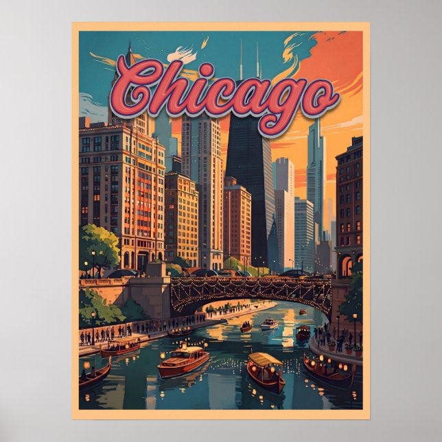 Póster Horizonte de Chicago junto al río  (Frente)
