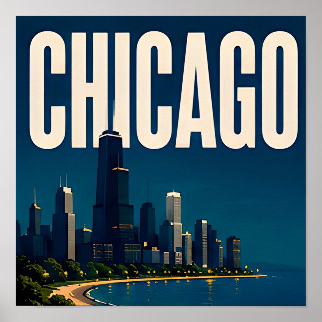 Póster Horizonte de Chicago y Lago Michigan (Frente)