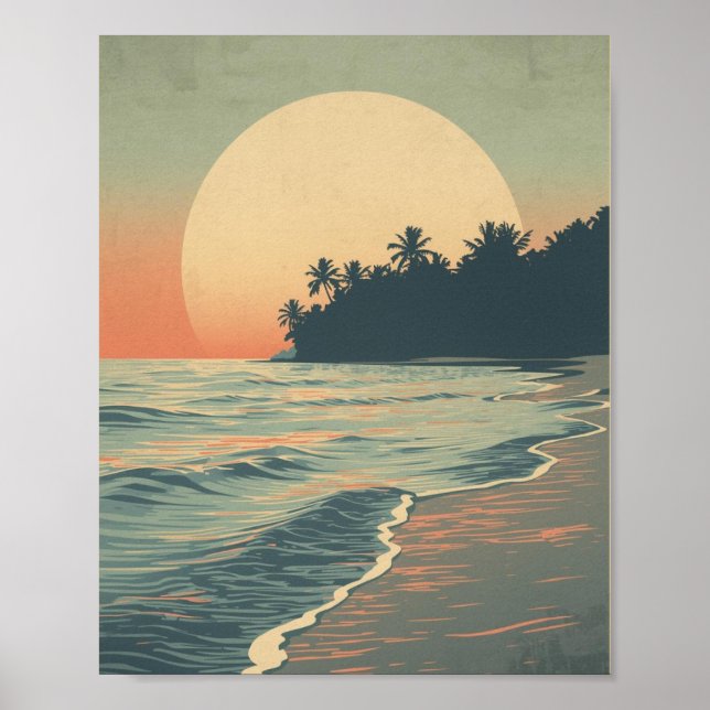 Póster Horizonte de Crimson: la puesta del sol en el mar  (Frente)