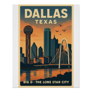 Póster Horizonte de Dallas – Arte de Pared de Viajes Retr