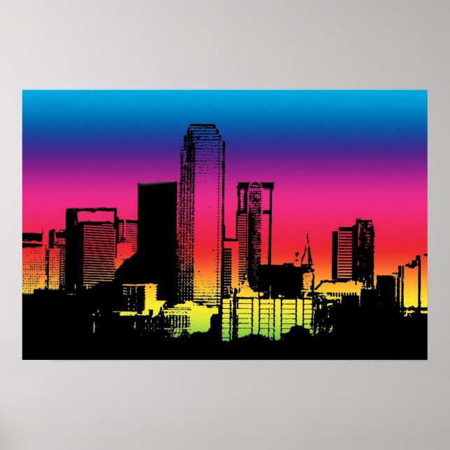 Póster Horizonte de Dallas en colores (Frente)