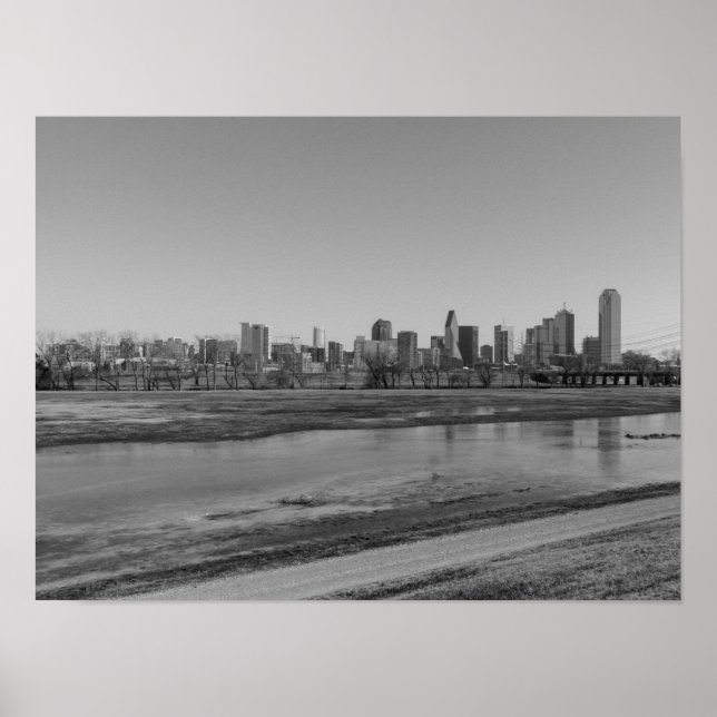 Póster Horizonte de Dallas en escala de grises (Frente)