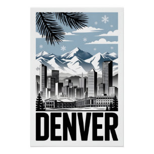 Póster Horizonte de Denver Colorado en Blanco y Negro Est