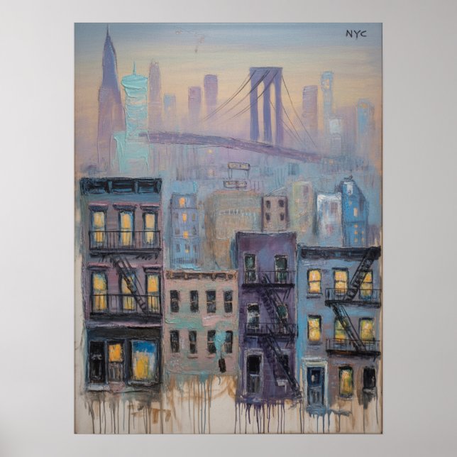 Póster Horizonte de edificios de NYC con vista al Puente  (Frente)
