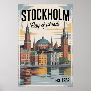 Póster Horizonte de Estocolmo Suecia Viaje Retro