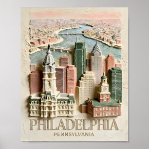 Póster Horizonte de Filadelfia Paisaje Urbano Moderno Tex