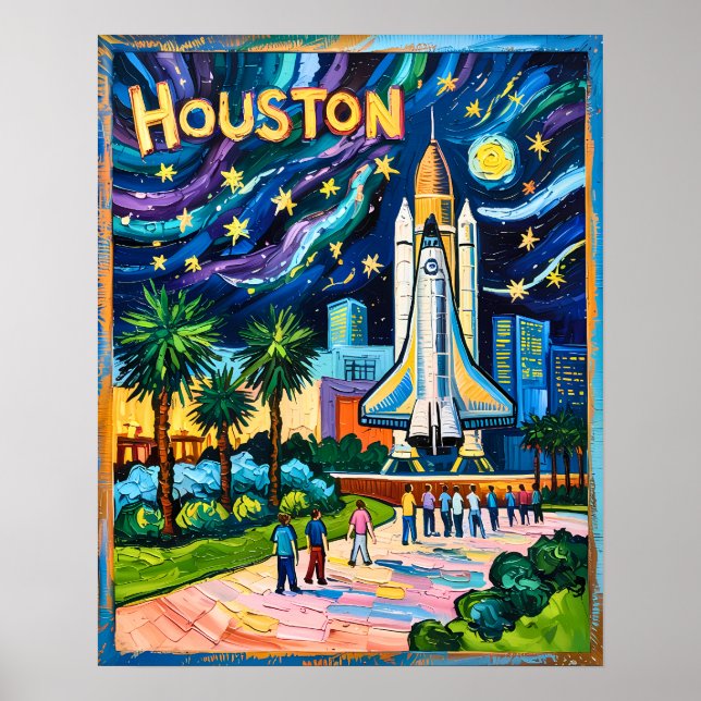 Póster Horizonte de Houston Centro Espacial Cohete Van Go (Frente)