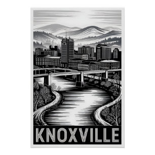Póster Horizonte de Knoxville Tennessee en negro y blanco