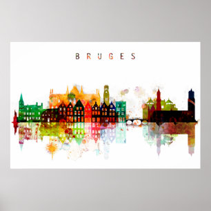 Póster Horizonte de la acuarela de Brujas Bélgica