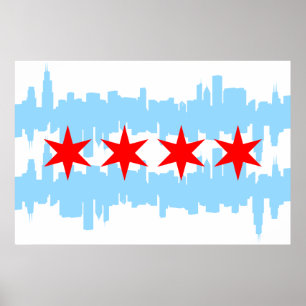 Póster Horizonte de la bandera de Chicago