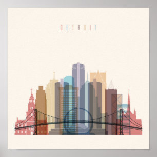 Póster Horizonte de la ciudad de Detroit, Michigan el