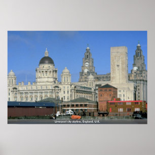 Póster Horizonte de la ciudad de Liverpool, Inglaterra,