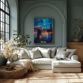 Póster Horizonte de la ciudad de Nueva York al anochecer 
