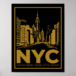 Póster Horizonte de la ciudad de Nueva York – Dorado y ne