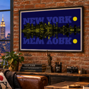 Póster Horizonte de la ciudad de Nueva York por la noche