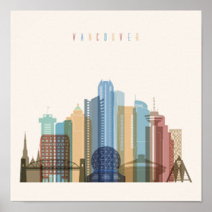 Póster Horizonte de la ciudad de Vancouver, Canadá el