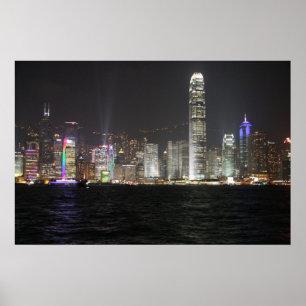 Póster Horizonte de la noche de Hong Kong