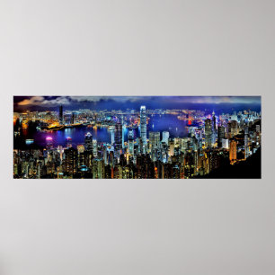 Póster Horizonte de la noche de Hong Kong