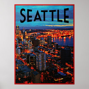 Póster Horizonte de la noche de Seattle