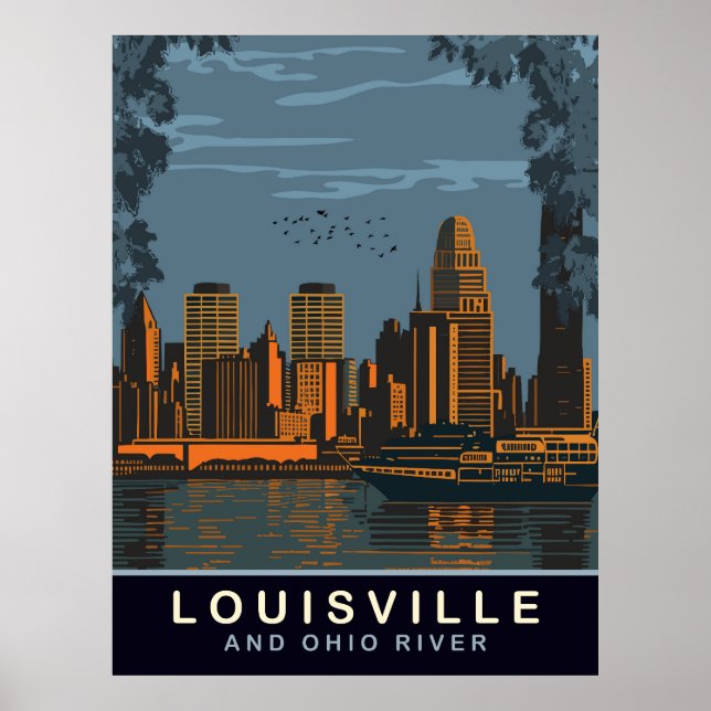 Póster Horizonte de Louisville, río Ohio, Viajes (Frente)