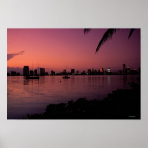 Póster Horizonte de Miami en la puesta del sol