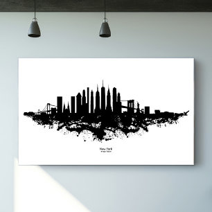 Póster Horizonte de Nueva York Acuarela Blanco y Negro
