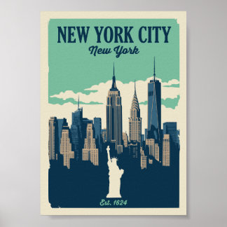 Póster Horizonte de Nueva York Antiguo