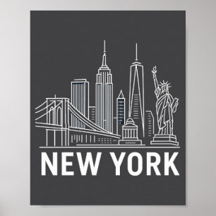 Póster Horizonte de Nueva York con estatua de la libertad