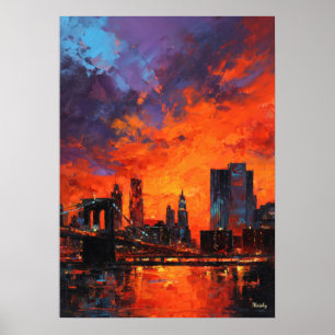 Póster Horizonte de Nueva York expresionista vibrante ciu
