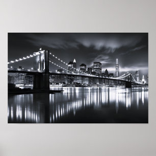 Póster Horizonte de Nueva York Puente de Brooklyn Monocro