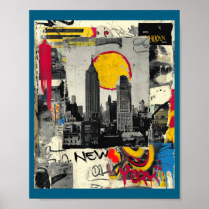 Póster horizonte de Nueva York punk grunge vintage retro