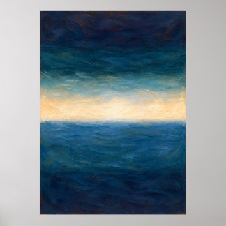 Póster Horizonte de Océano Azul Abstracto en Azul Marino